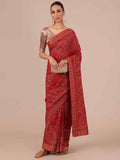 Kashmiri Georgette Saree in Radiant Rani with Unstitched Blouse - House of Surya