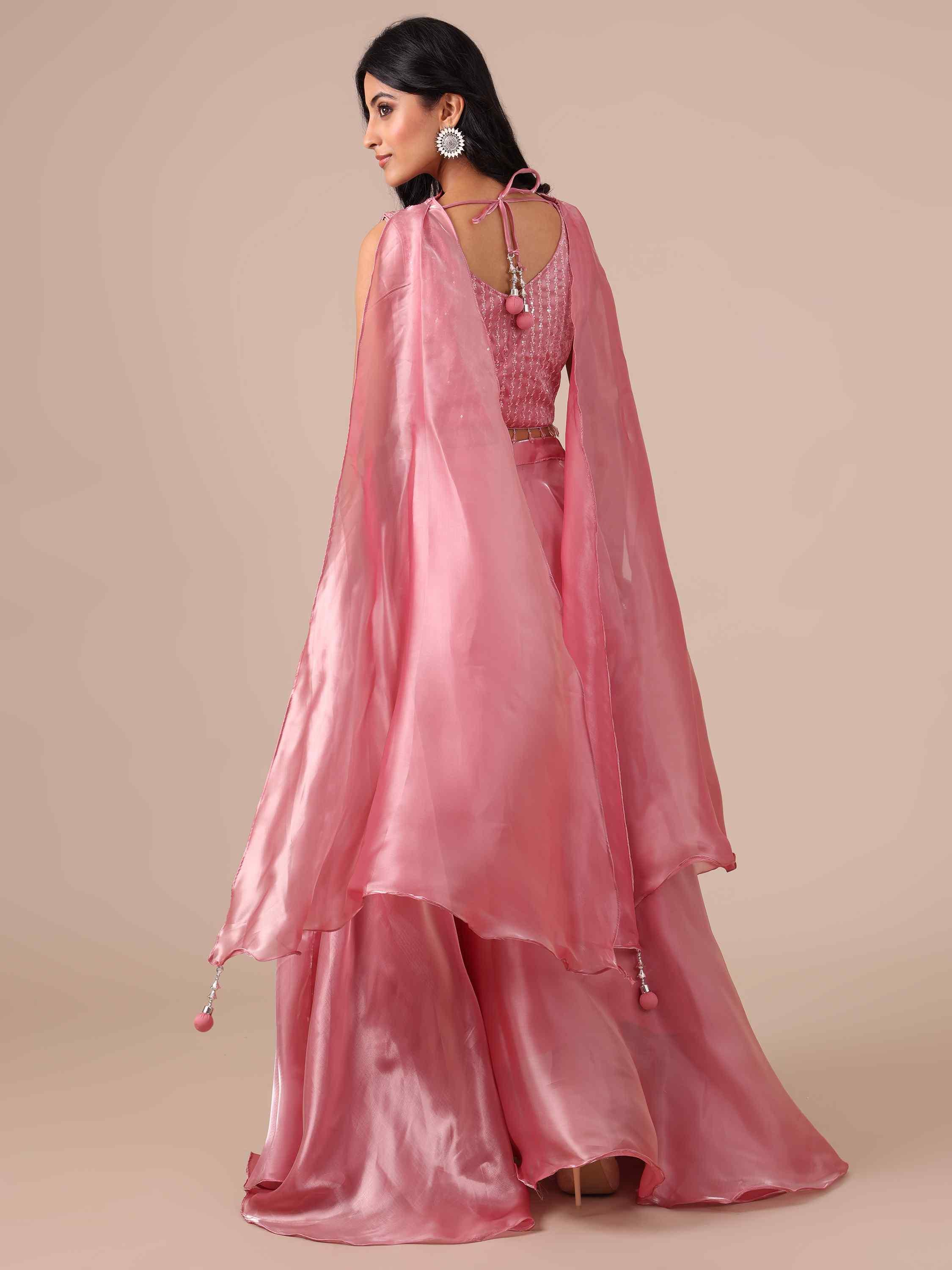 Peach Color Lehenga Choli with Sequins & Thread Work - House of Surya