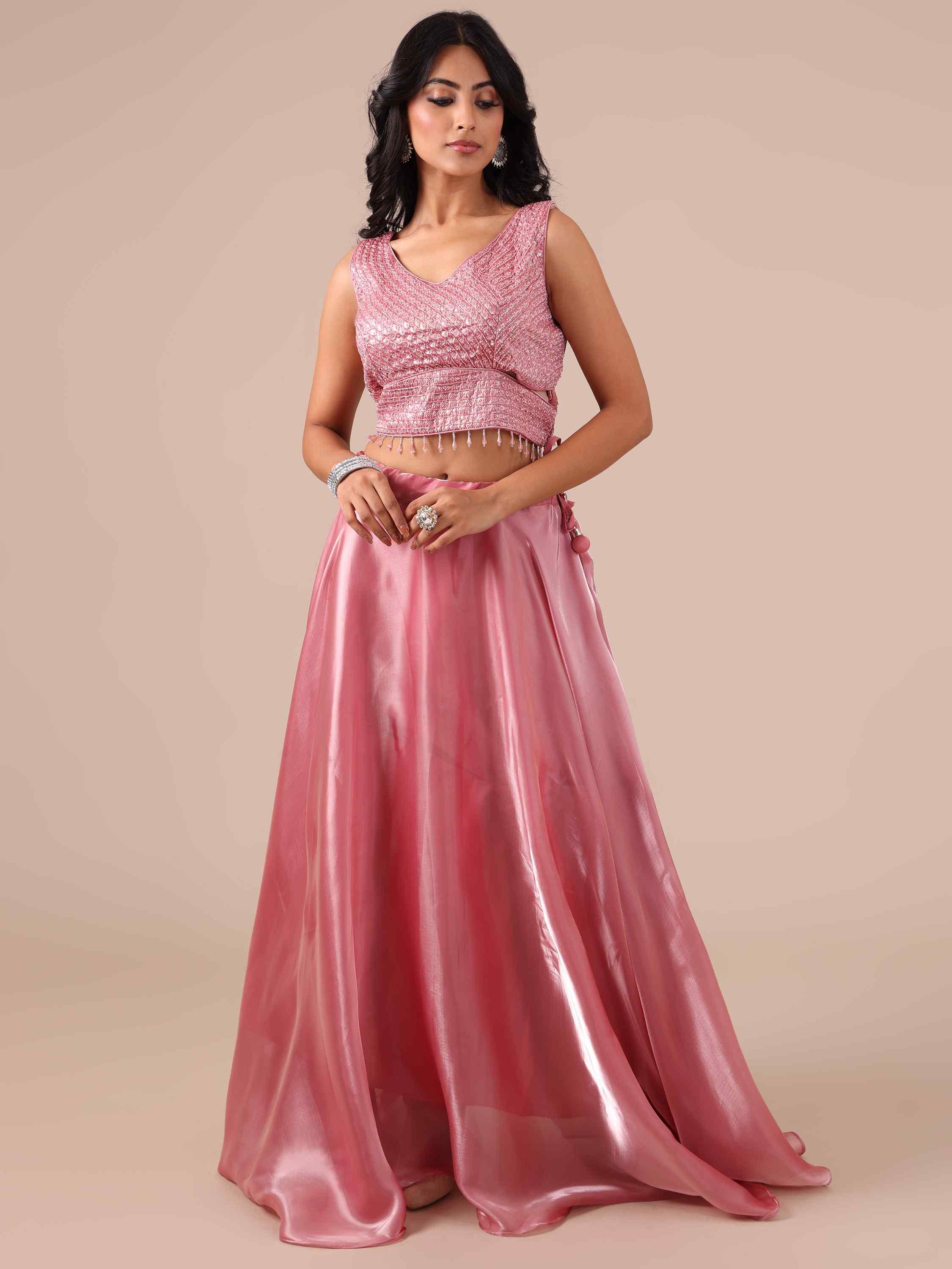 Peach Color Lehenga Choli with Sequins & Thread Work - House of Surya
