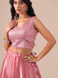 Peach Color Lehenga Choli with Sequins & Thread Work - House of Surya