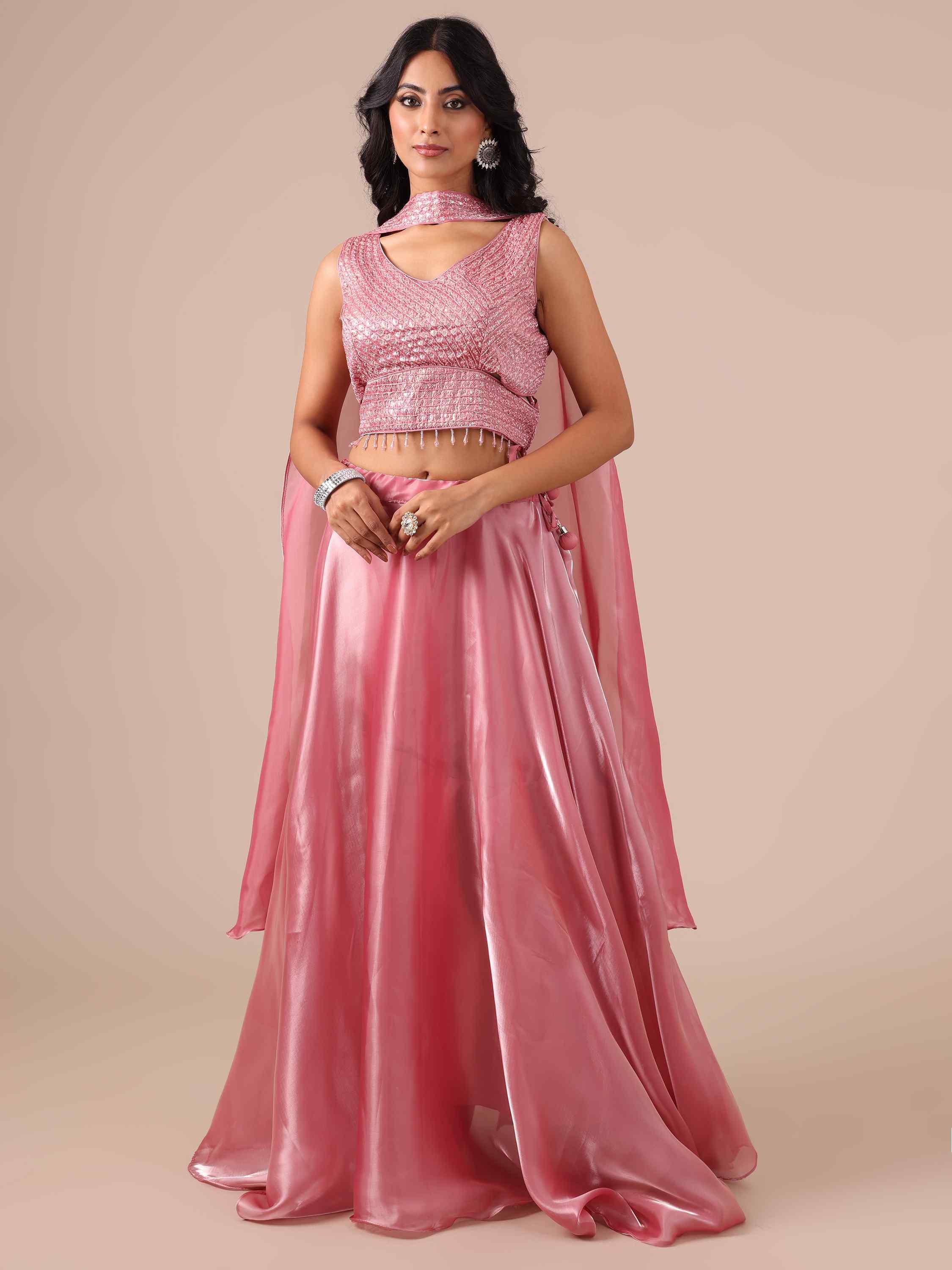 Peach Color Lehenga Choli with Sequins & Thread Work - House of Surya