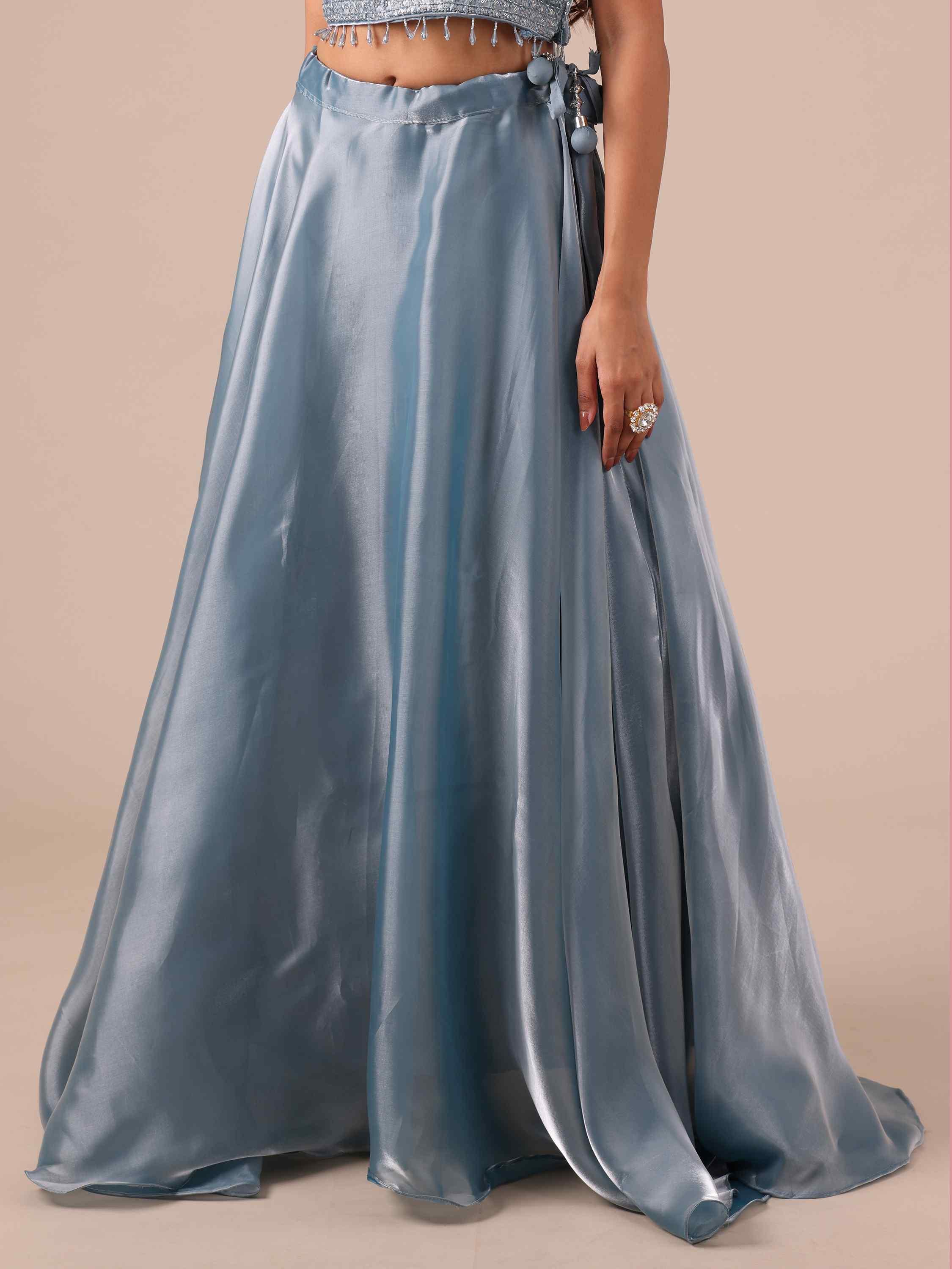 Ice Blue Lehenga Choli with Sequins & Thread Work - House of Surya