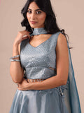 Ice Blue Lehenga Choli with Sequins & Thread Work - House of Surya