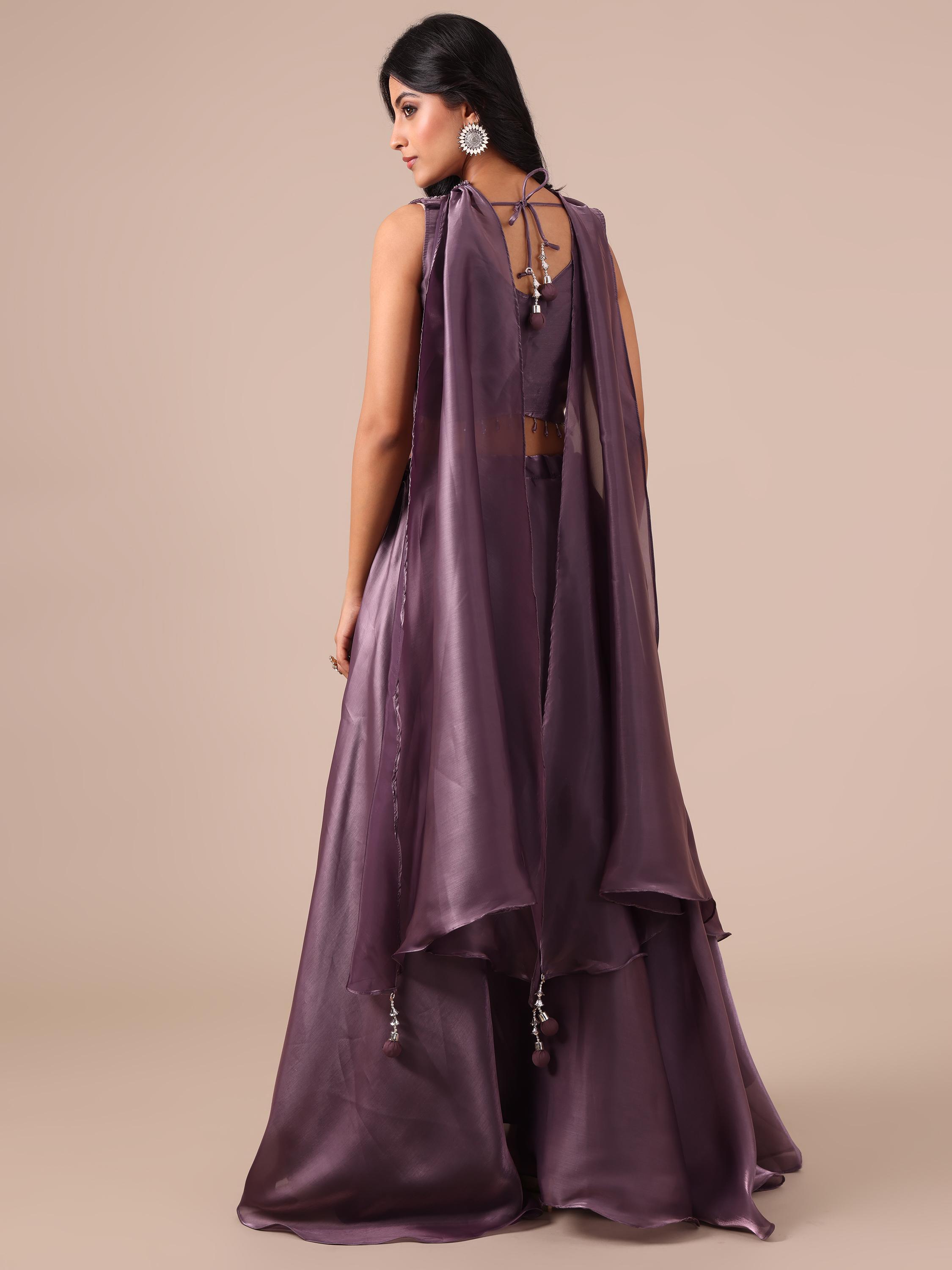 Dark Lavender Lehenga Choli with Sequins & Thread Work - House of Surya