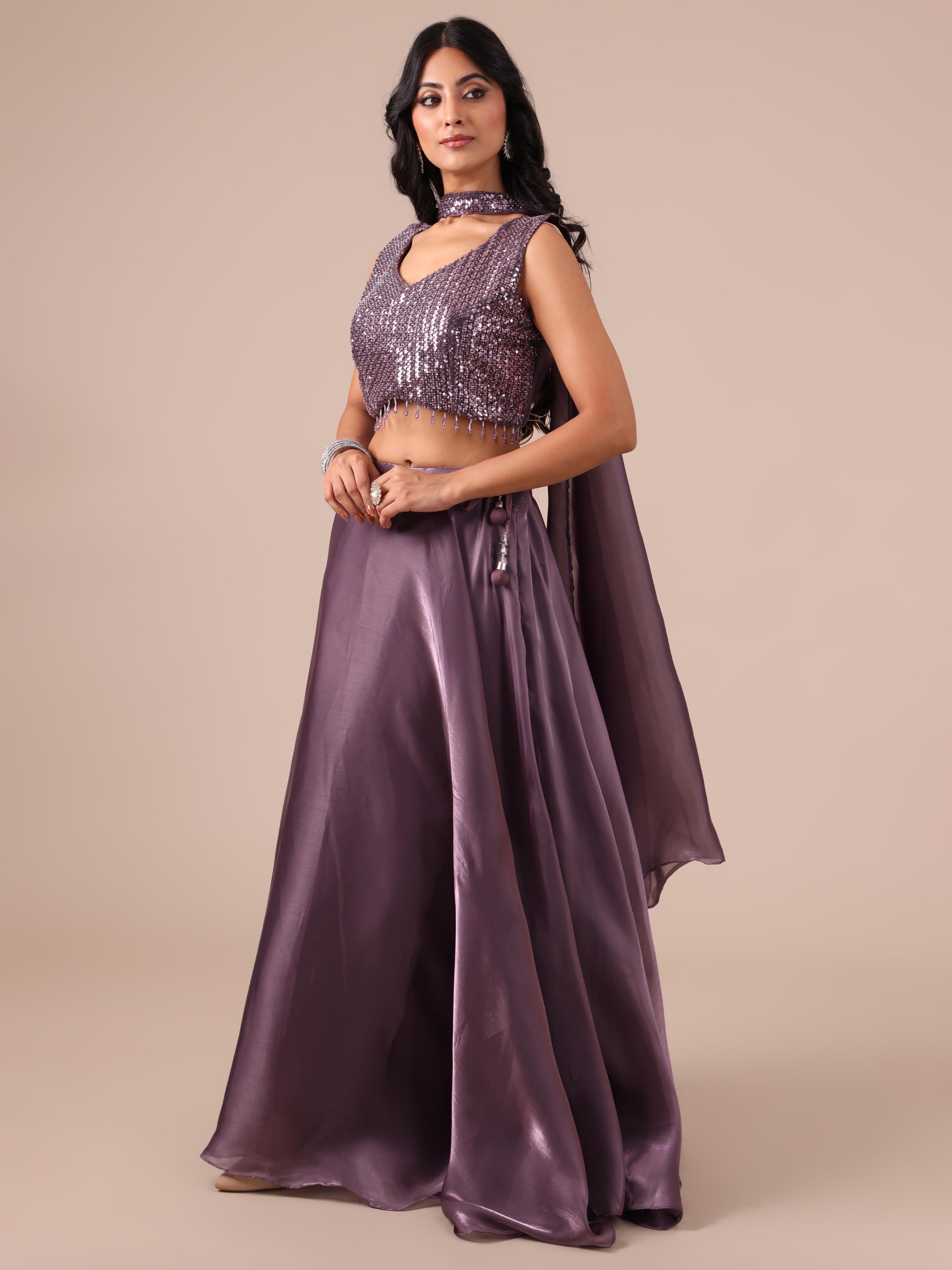 Dark Lavender Lehenga Choli with Sequins & Thread Work - House of Surya