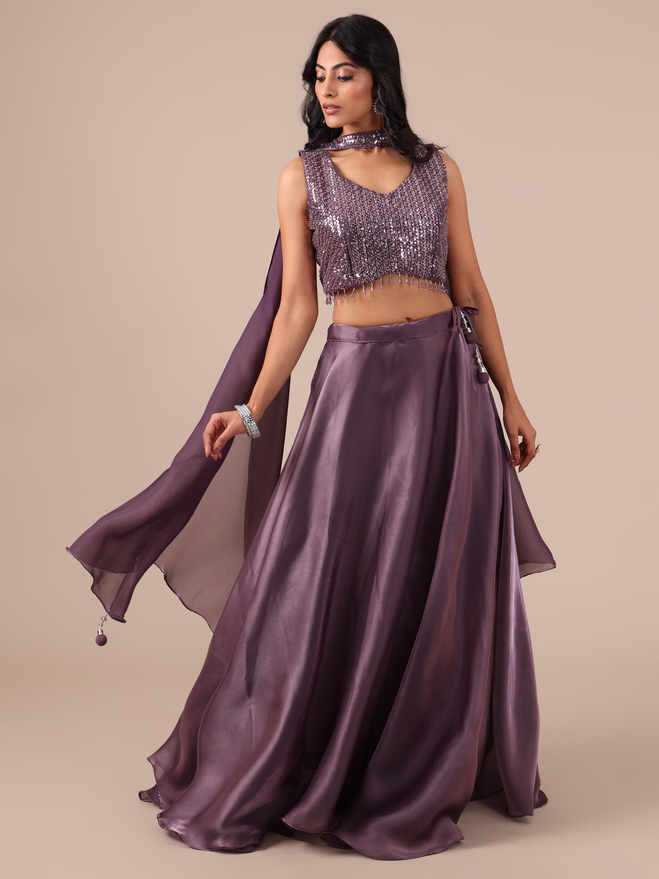 Dark Lavender Lehenga Choli with Sequins & Thread Work - House of Surya