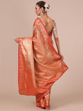 Gold Silk Weaving Saree with Red Unstitched Blouse