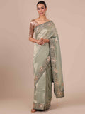 Sea Green Tissue Organza Saree with Unstitched Blouse - House of Surya