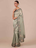 Sea Green Tissue Organza Saree with Unstitched Blouse - House of Surya