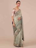 Sea Green Tissue Organza Saree with Unstitched Blouse - House of Surya