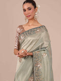 Sea Green Tissue Organza Saree with Unstitched Blouse - House of Surya