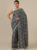 Striking Black & White Satin Crepe Saree with Cutdana and Sequin Work