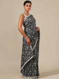 Striking Black & White Satin Crepe Saree with Cutdana and Sequin Work