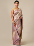The Peach Glow Silk Saree with Maroon Unstitched Blouse – Handcrafted Elegance for Timeless Grace