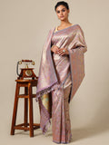 The Peach Glow Silk Saree with Maroon Unstitched Blouse – Handcrafted Elegance for Timeless Grace
