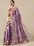 Gota with Sequence Crush Organza Saree - Wine