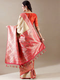 Ivory Silk Saree with Weaving Work – Unstitched Rani Blouse