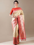 Ivory Silk Saree with Weaving Work – Unstitched Rani Blouse