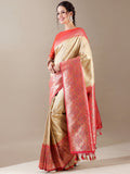 Ivory Silk Saree with Weaving Work – Unstitched Rani Blouse