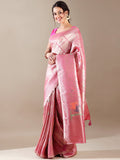 Charming Pink Silk Saree with Exquisite Weaving Unstitched Grace