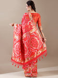 Vibrant Red Dola Silk Saree with Artistic Weaving Unstitched Statement Drape