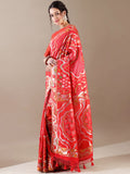 Vibrant Red Dola Silk Saree with Artistic Weaving Unstitched Statement Drape