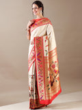 Ivory Red Weaving Silk Saree