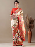 Ivory Red Weaving Silk Saree