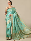 Sea Green Satin Silk Saree with Weaving Work