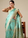 Sea Green Satin Silk Saree with Weaving Work
