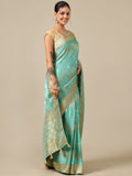 Sea Green Satin Silk Saree with Weaving Work
