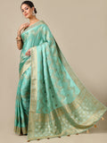 Sea Green Satin Silk Saree with Weaving Work