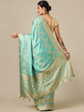 Sea Green Satin Silk Saree with Weaving Work