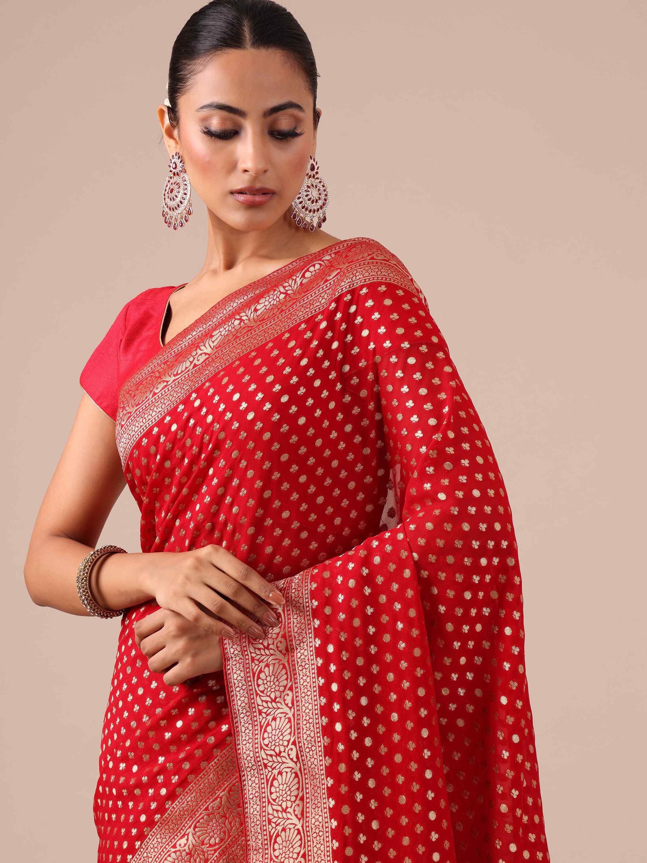 Red Georgette Saree with Blouse - House of Surya