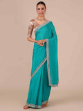 Rama Color Chinon Saree with Unstitched Blouse - House of Surya