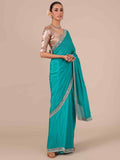Rama Color Chinon Saree with Unstitched Blouse - House of Surya