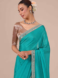 Rama Color Chinon Saree with Unstitched Blouse - House of Surya