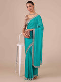 Rama Color Chinon Saree with Unstitched Blouse - House of Surya