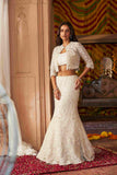 Ivory Organza Lehenga, Pearls Sequins Cutdana, Elegant Bridal Wear - House of Surya