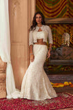 Ivory Organza Lehenga, Pearls Sequins Cutdana, Elegant Bridal Wear - House of Surya