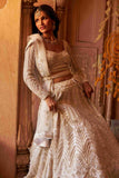 Ivory Net Lehenga with Cutdana, Pearls, Sequins, and Dori Detailing - House of Surya