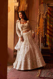 Ivory Net Lehenga with Cutdana, Pearls, Sequins, and Dori Detailing - House of Surya