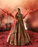ANTARA Dusty Red Tissue Bridal Lehenga with Zardozi Embroidery