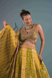 Mehendi Green Lehenga Choli with Multi-Thread, Stones Work - House of Surya