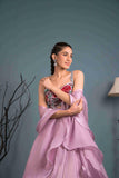 Lavender Organza Lehenga Choli With Cutdana, Red Sequins Work - House of Surya