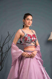 Lavender Organza Lehenga Choli With Cutdana, Red Sequins Work - House of Surya