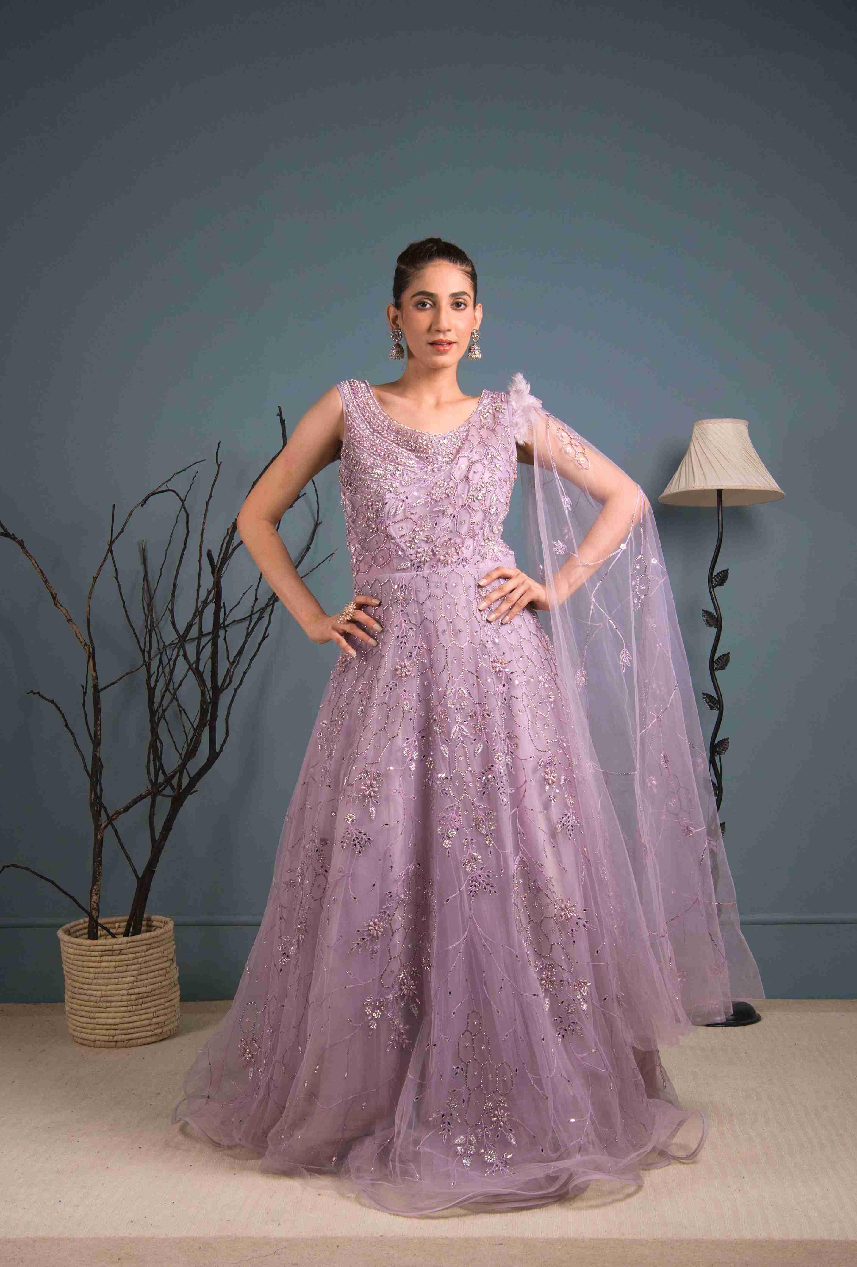 Lavender Color Gown With Cutdana,Thread Work - House of Surya
