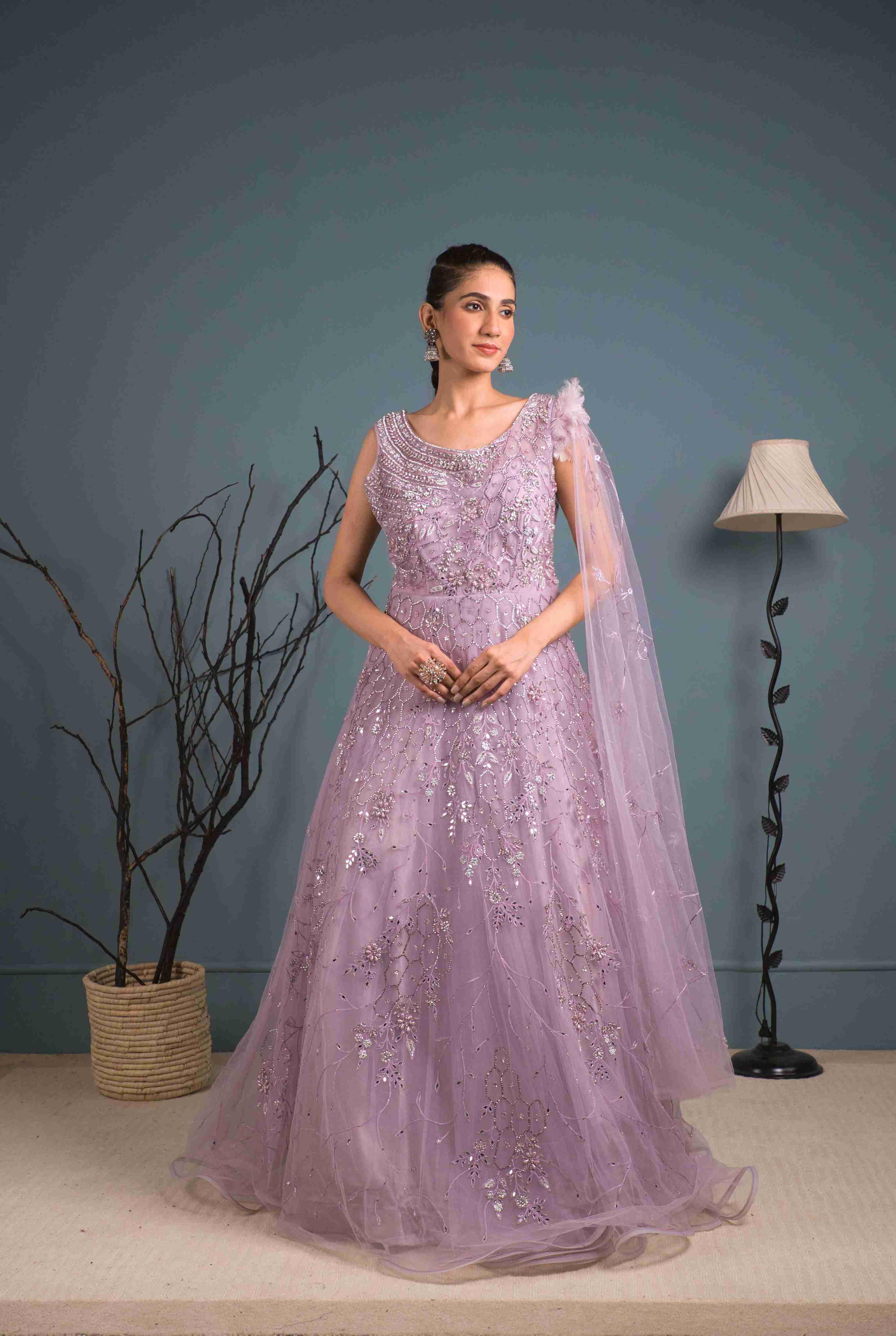 Lavender Color Gown With Cutdana,Thread Work - House of Surya