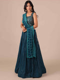 Peacock Blue Chikankari Lehenga Choli with Matching Dupatta - House of Surya