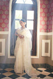 Ivory Gold Organza Saree With thread, Pear and Sequins work - House of Surya
